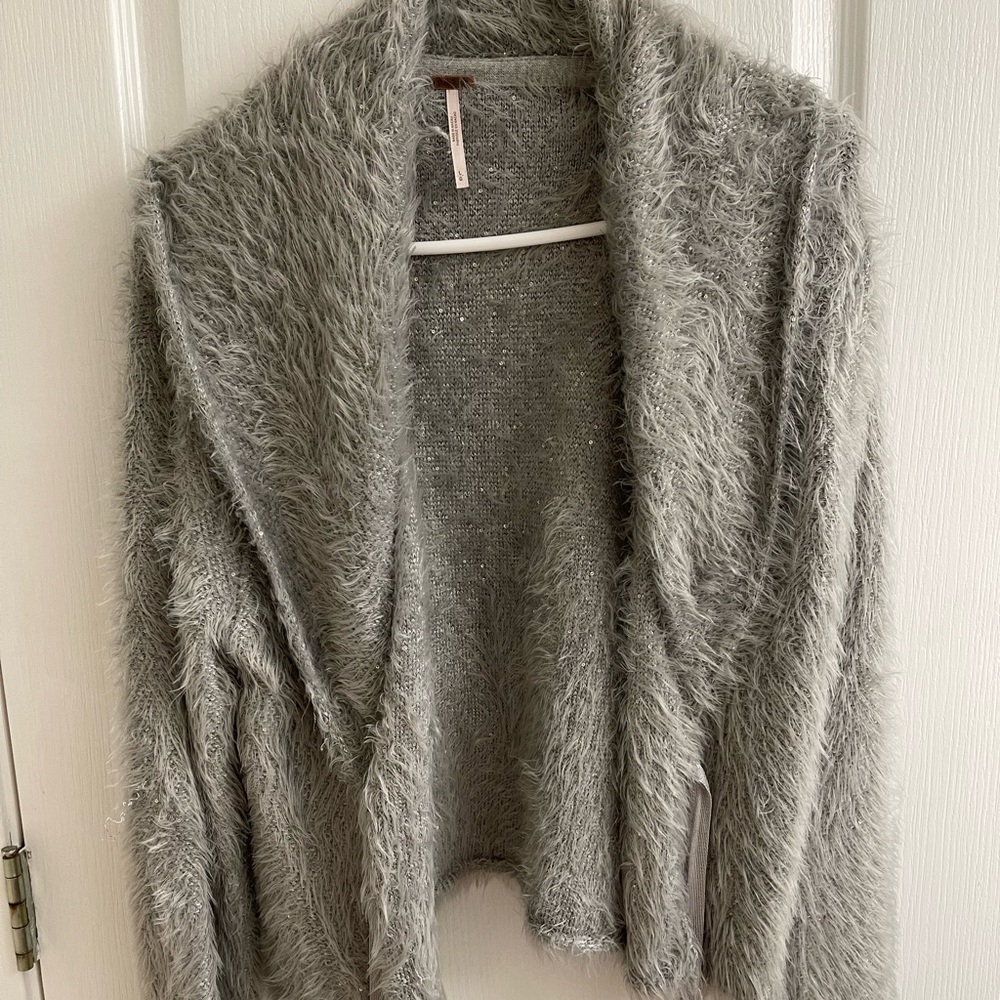 Free People Mina Tie Front Eyelash Chenille Crop Fuzzy Cardigan